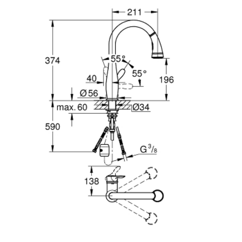 Baterie chiuveta bucatarie cu dus extractibil crom Grohe Parkfield [2]