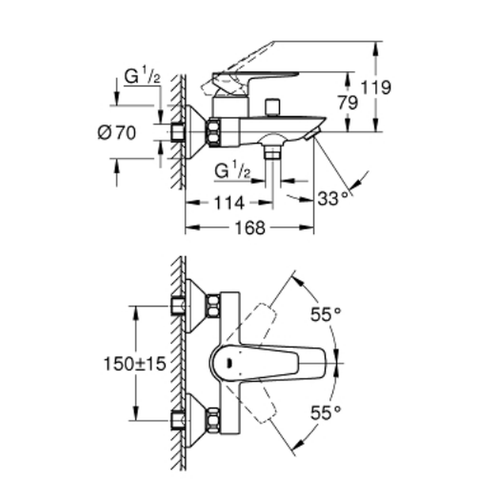 Baterie cada culoare crom Grohe BauEdge New [5]
