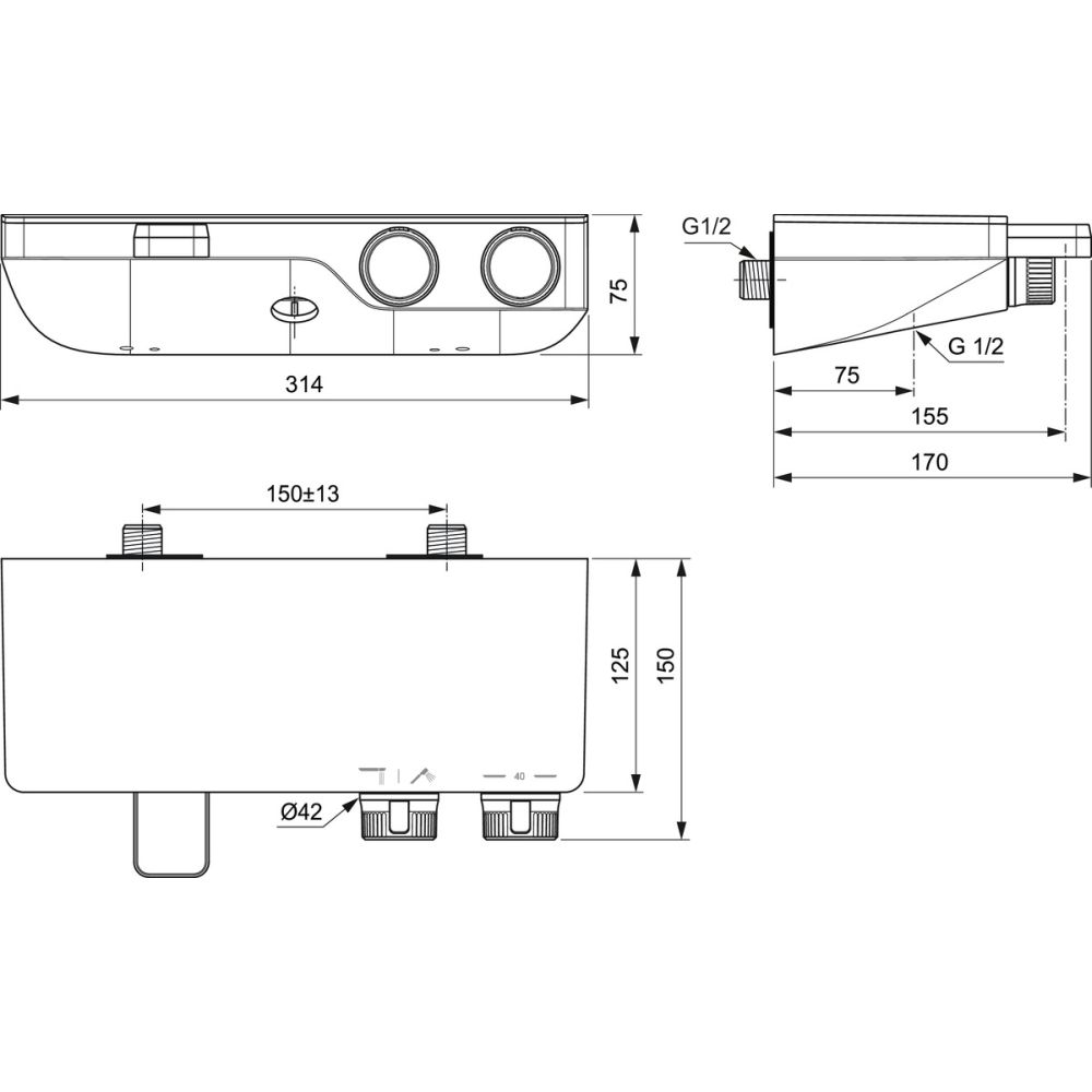 Baterie cada sau dus termostatata Ideal Standard Ceratherm S200 crom lucios [5]