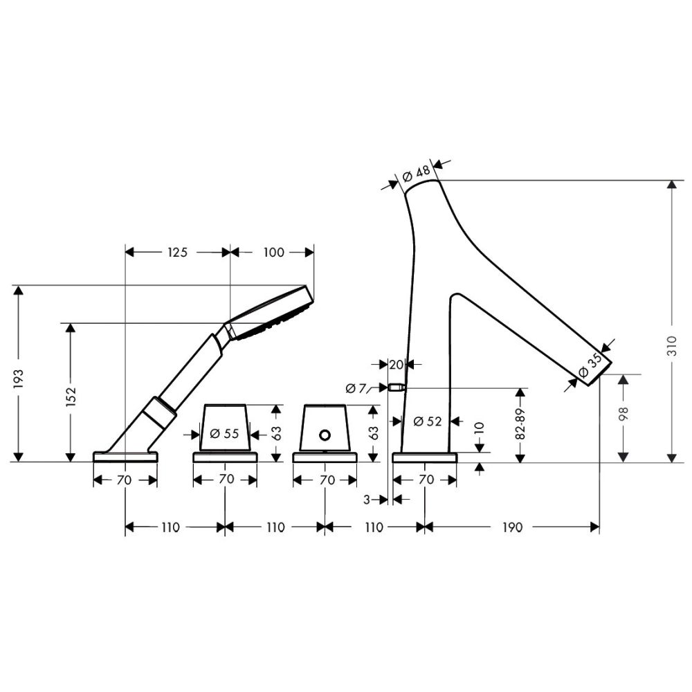 Baterie cada crom cu 4 orificii Hansgrohe Axor Starck Organic [2]