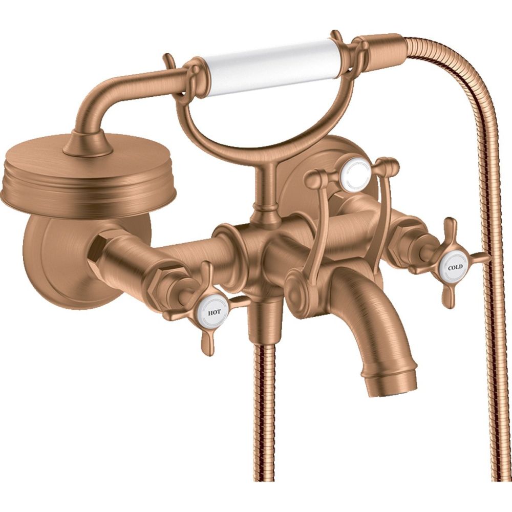 Baterie cada bronz periat cu para si furtun dus, dubla comanda, Hansgrohe Axor Montreux