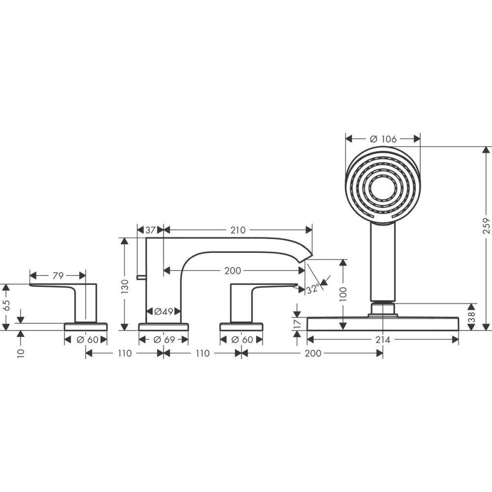 Baterie cada culoare alb mat cu 4 orificii si sBox, Hansgrohe Vivenis [2]