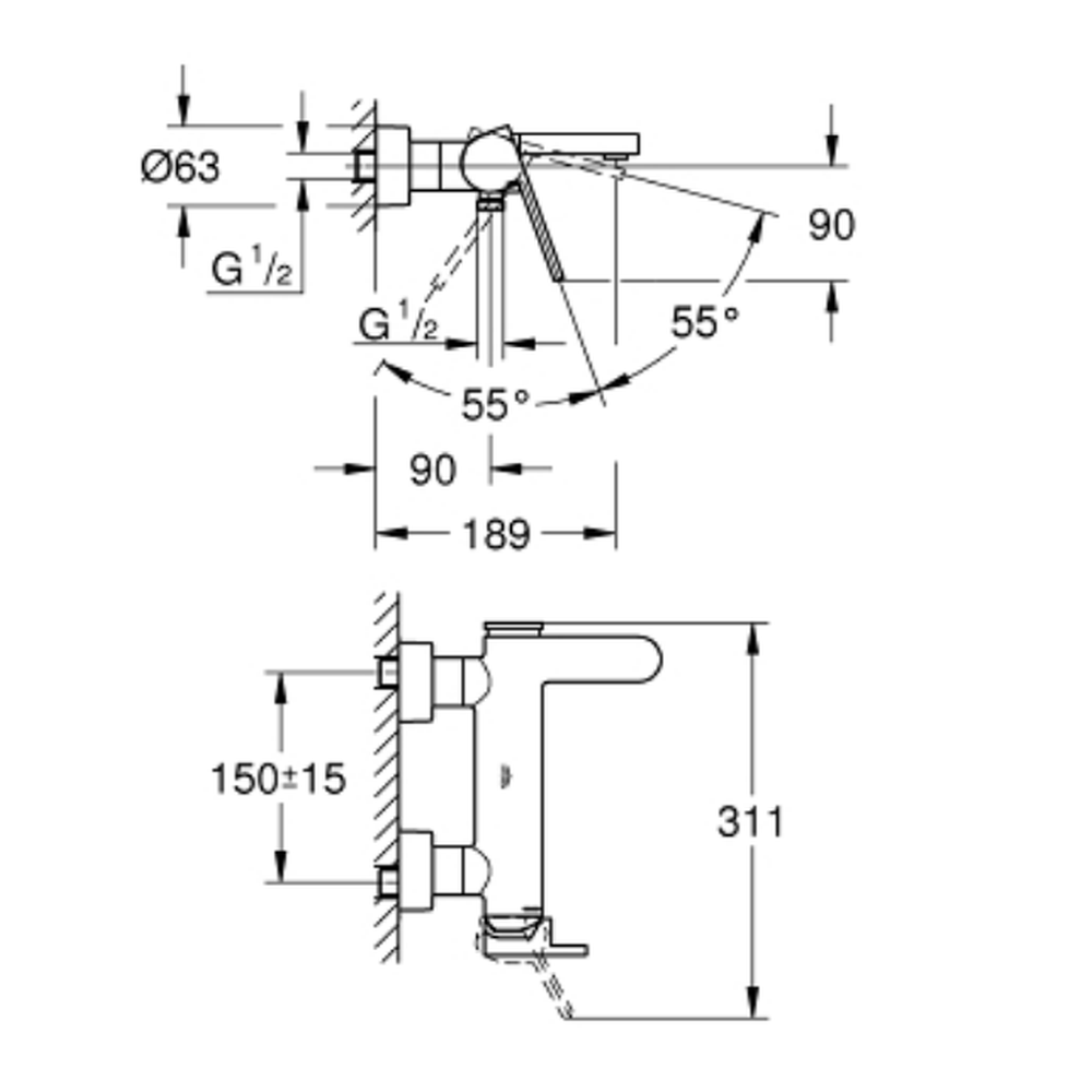 Baterie cada culoare crom Grohe Plus [2]