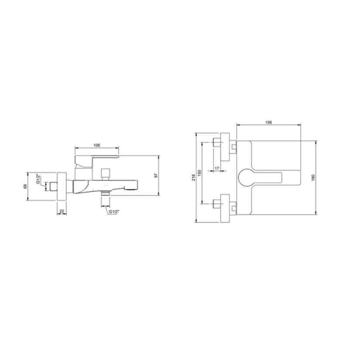 Baterie cada-dus cu montaj pe perete, crom, Villeroy&Boch  Architectura [4]