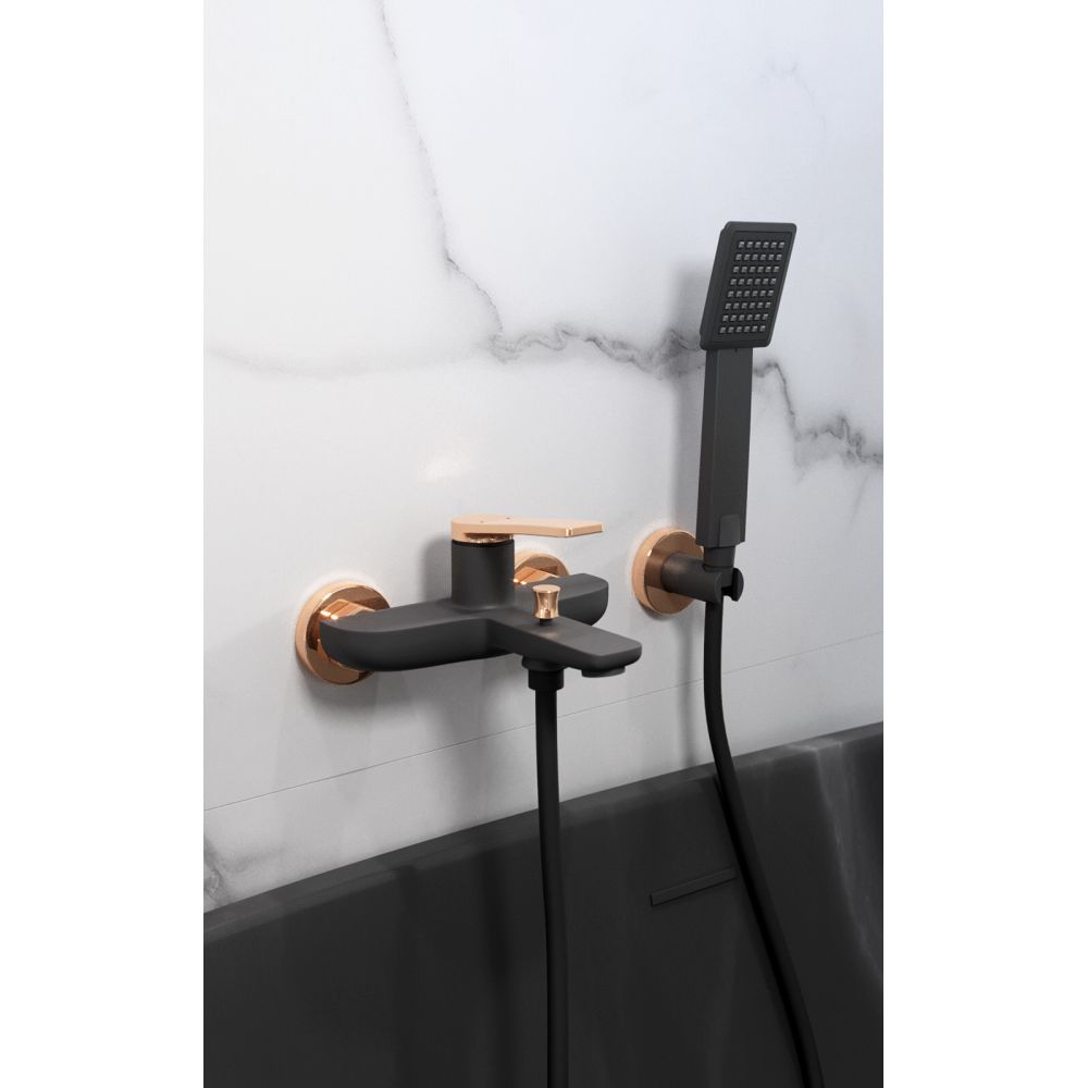 Baterie cada - dus FDesign Seppia, monocomanda, negru mat/rose gold lucios [5]
