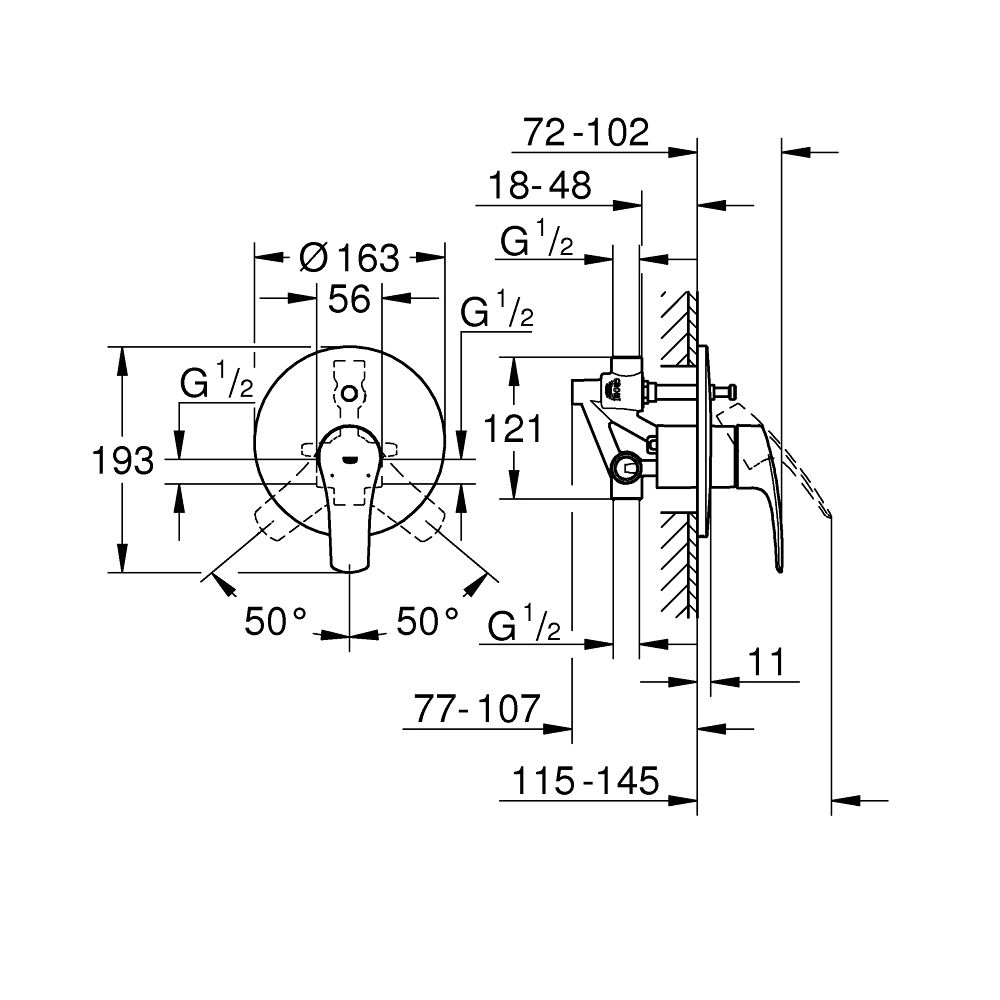 Baterie cada-dus incastrata Grohe Eurosmart, corp incastrat inclus, crom lucios [4]