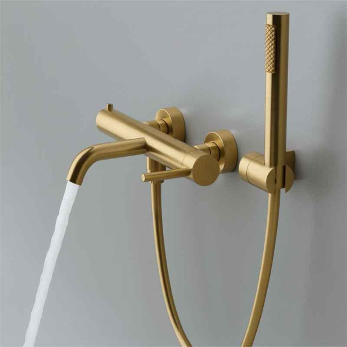 Baterie de cada montaj pe perete din alamă sanitară, auriu periat, pipa fixa 19.8 cm, LaVita Verdi [2]