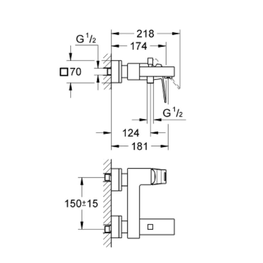 Baterie cada culoare crom Grohe Eurocube [2]