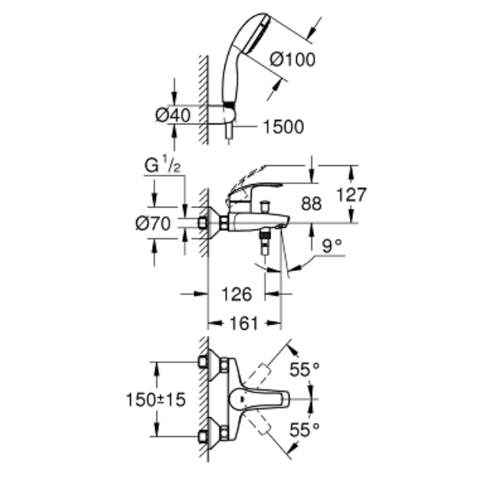Baterie cada crom cu para si furtun dus Grohe Eurosmart [2]