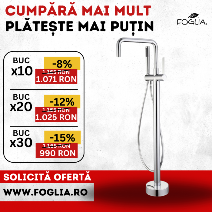 Baterie cada freestanding crom lucios, pipa pivotanta 360 de grade Foglia Gobi