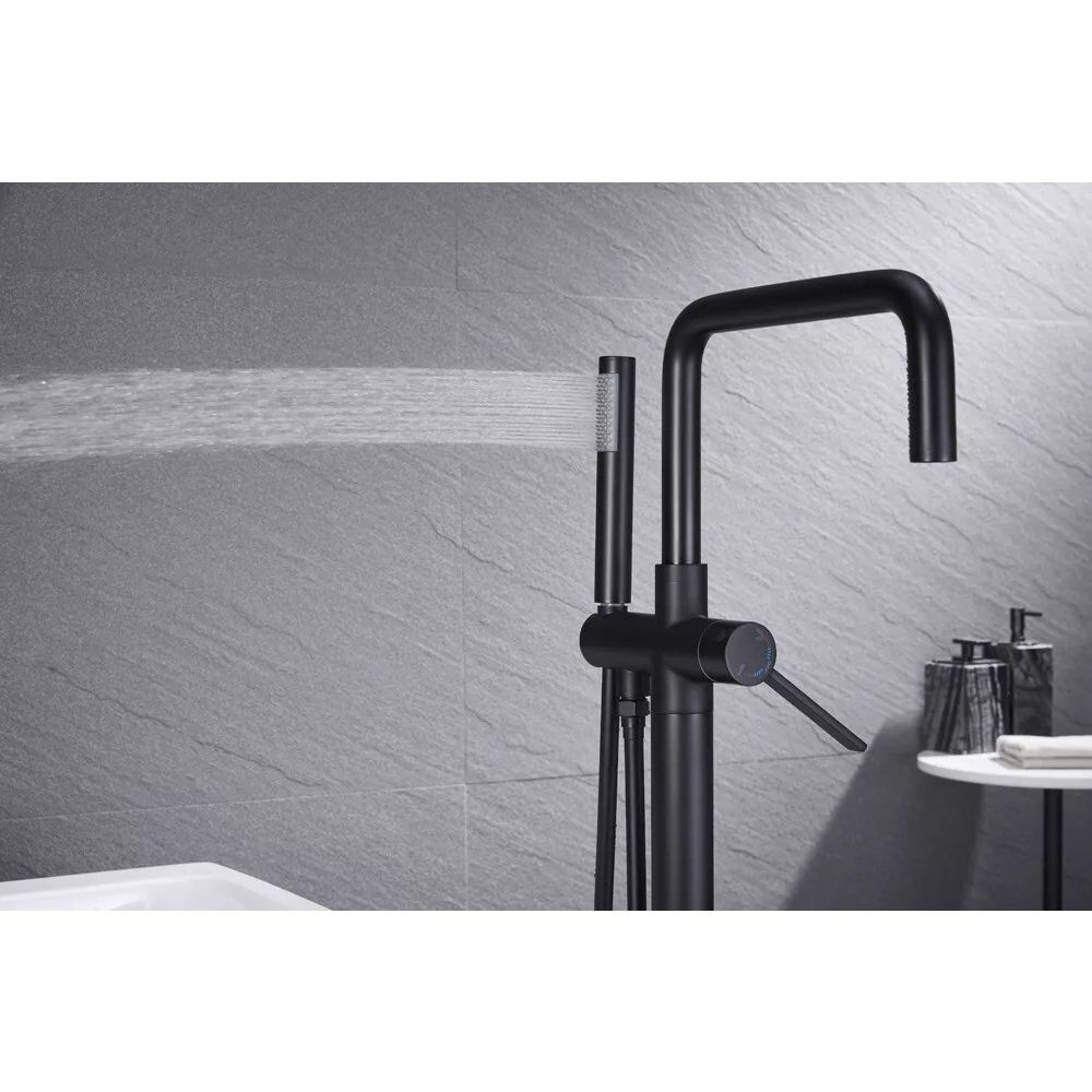 Baterie cada freestanding negru mat, pipa pivotanta 360 de grade Foglia Gobi [7]