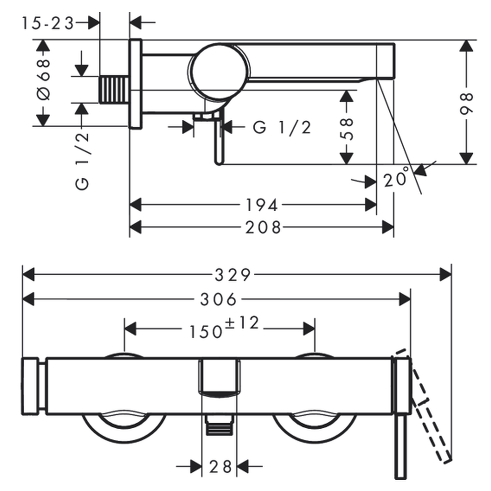Baterie cada sau dus monocomanda, culoare negru mat Hansgrohe Finoris 76420670 [3]