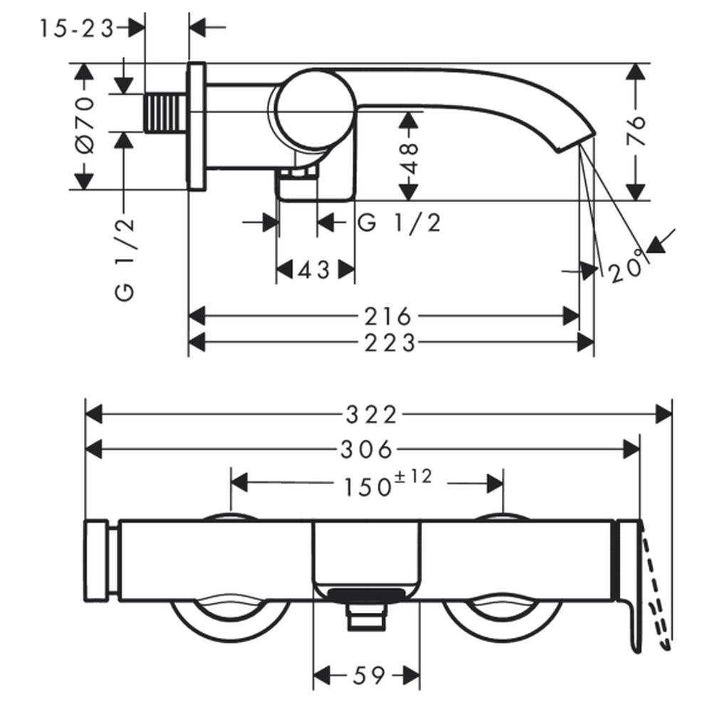 Baterie cada sau dus monocomanda, culoare alb mat Hansgrohe Vivenis 75420700 [2]