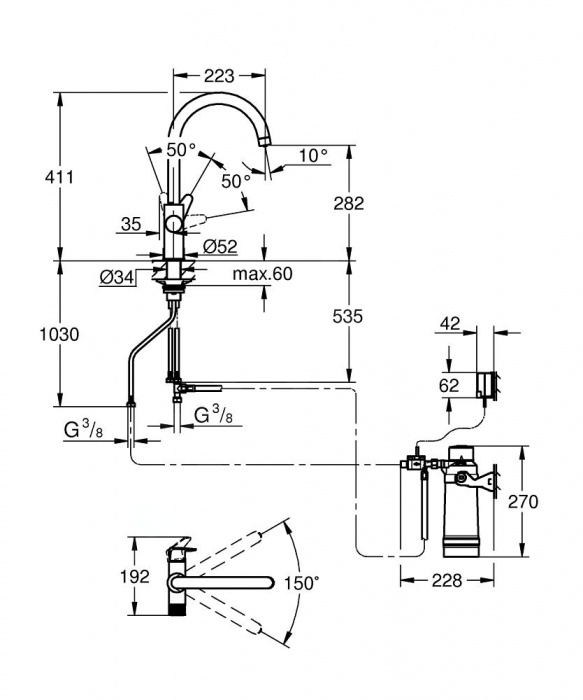 Baterie chiuveta bucatarie crom cu filtru de apa Grohe Blue Pure Baucurve [5]