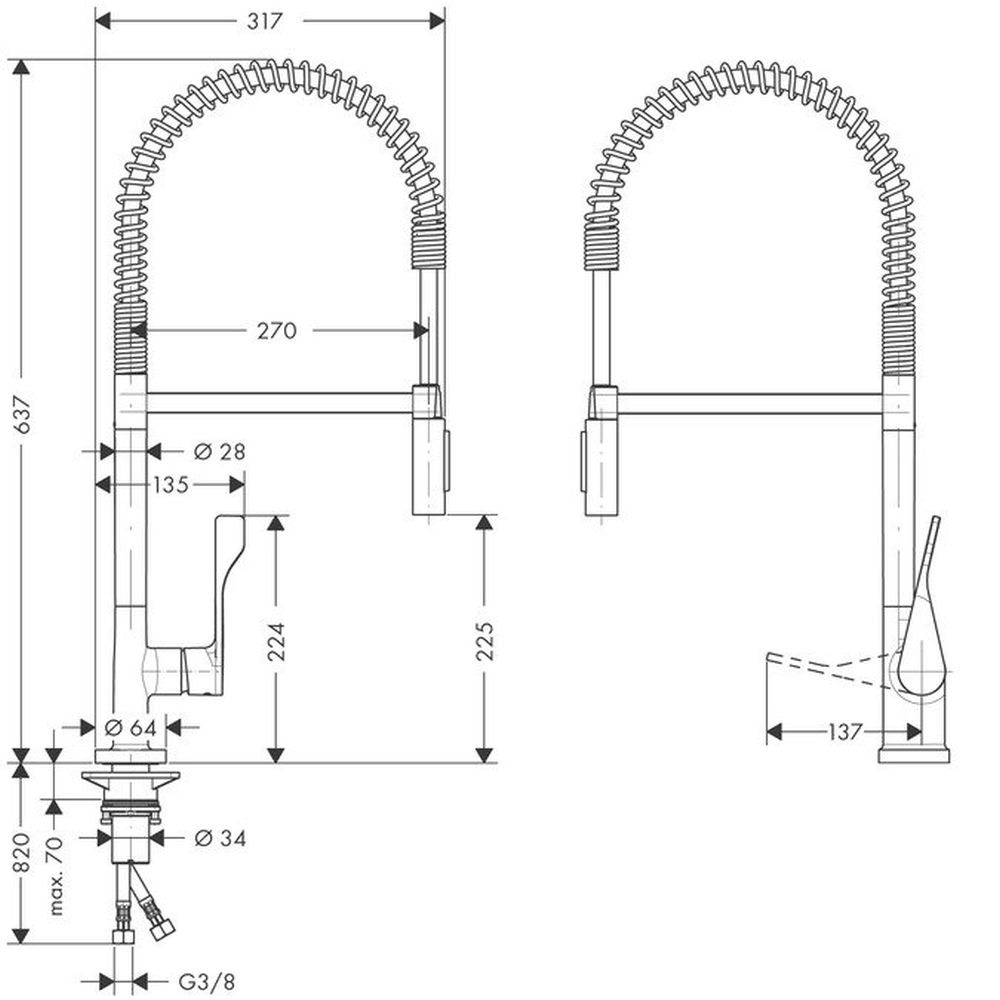 Baterie chiuveta bucatarie crom cu pipa flexibila Hansgrohe Axor Citterio [2]
