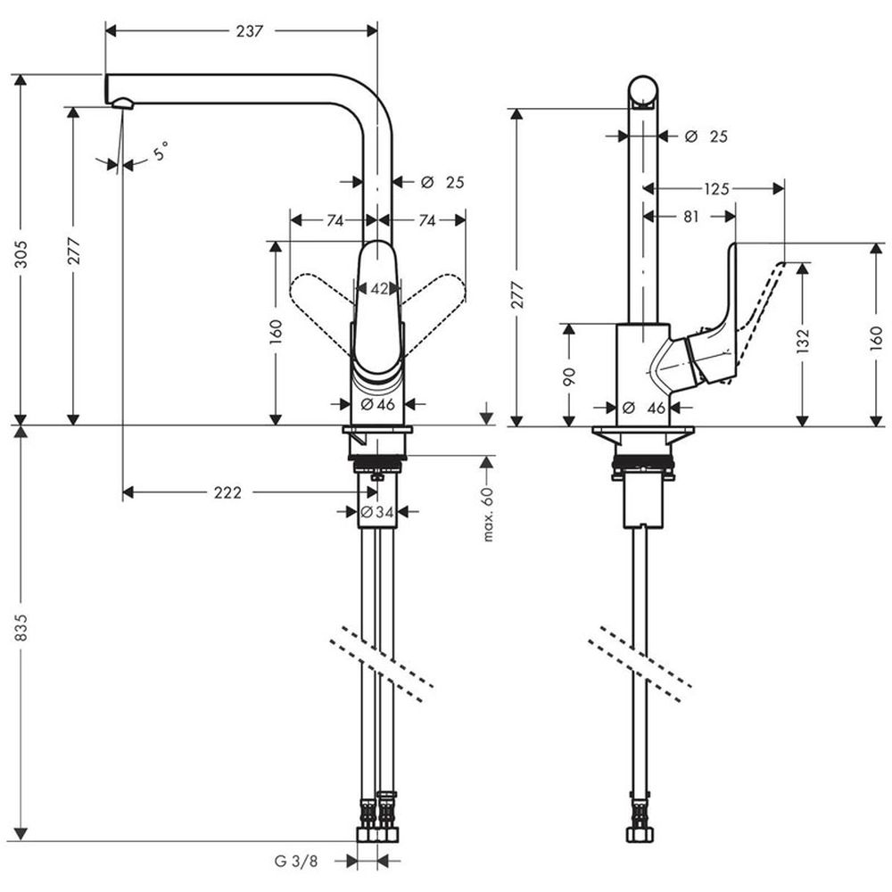 Baterie chiuveta bucatarie crom Hansgrohe, Focus, M41 280 [2]