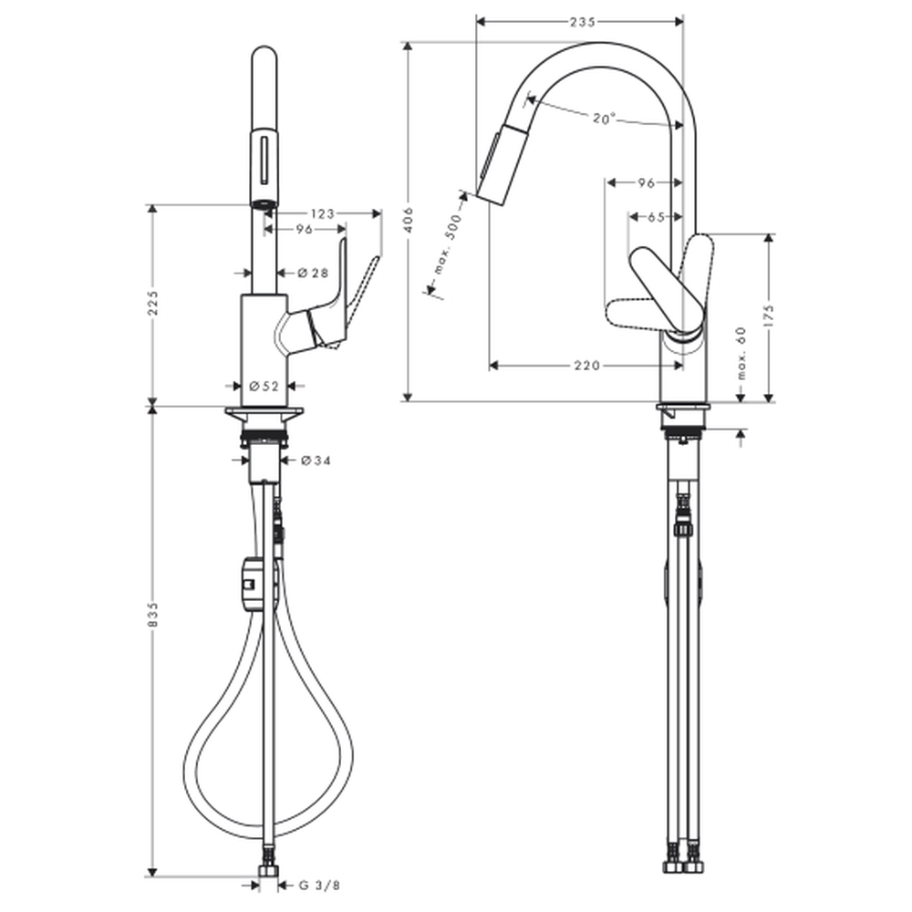 Baterie chiuveta bucatarie cu dus extractibil crom Hansgrohe Focus M41 31815000 [5]