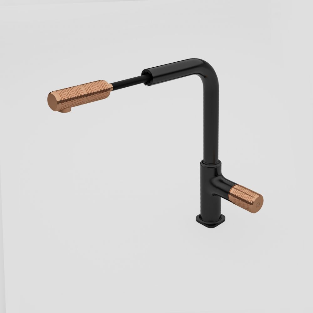 Baterie chiuveta bucatarie cu dus extractibil FDesign Ardesia, negru mat/rose gold lucios [8]