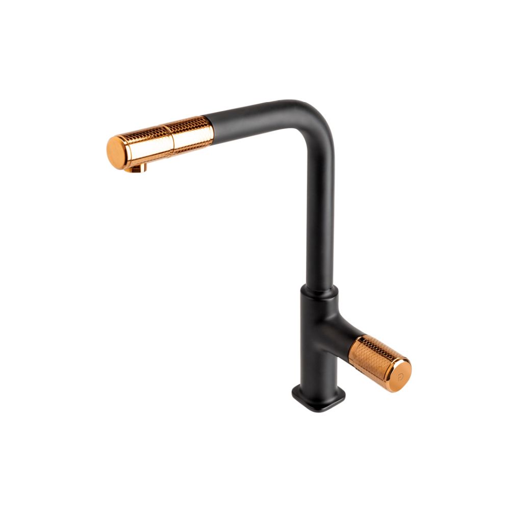 Baterie chiuveta bucatarie cu dus extractibil FDesign Ardesia, negru mat/rose gold lucios [5]