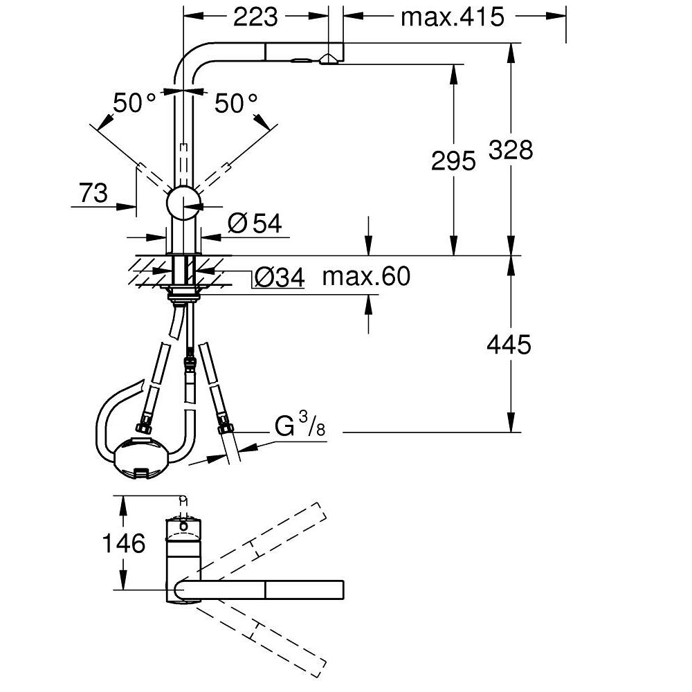 Baterie chiuveta bucatarie cu dus extractibil Grohe Minta antracit periat Hard Graphite [4]