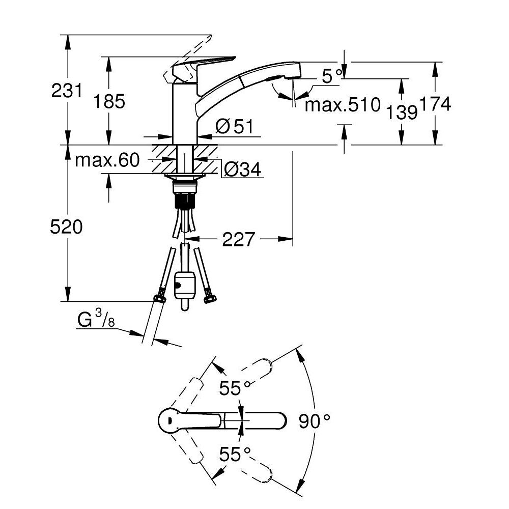 Baterie chiuveta bucatarie cu dus extractibil Grohe Start negru mat [4]