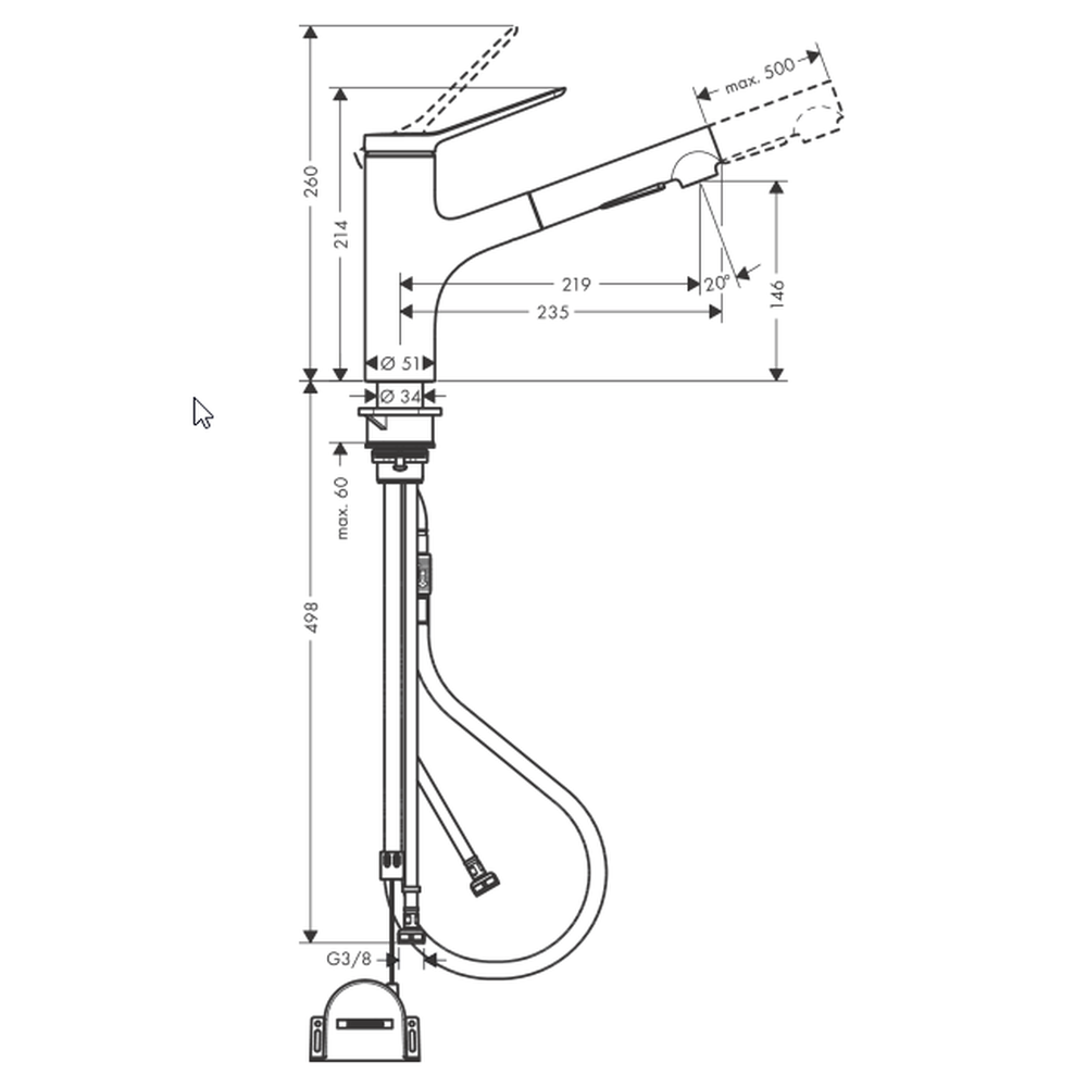 Baterie chiuveta bucatarie cu dus extractibil crom lucios, monocomanda Hansgrohe Zesis M33 74803000 [5]