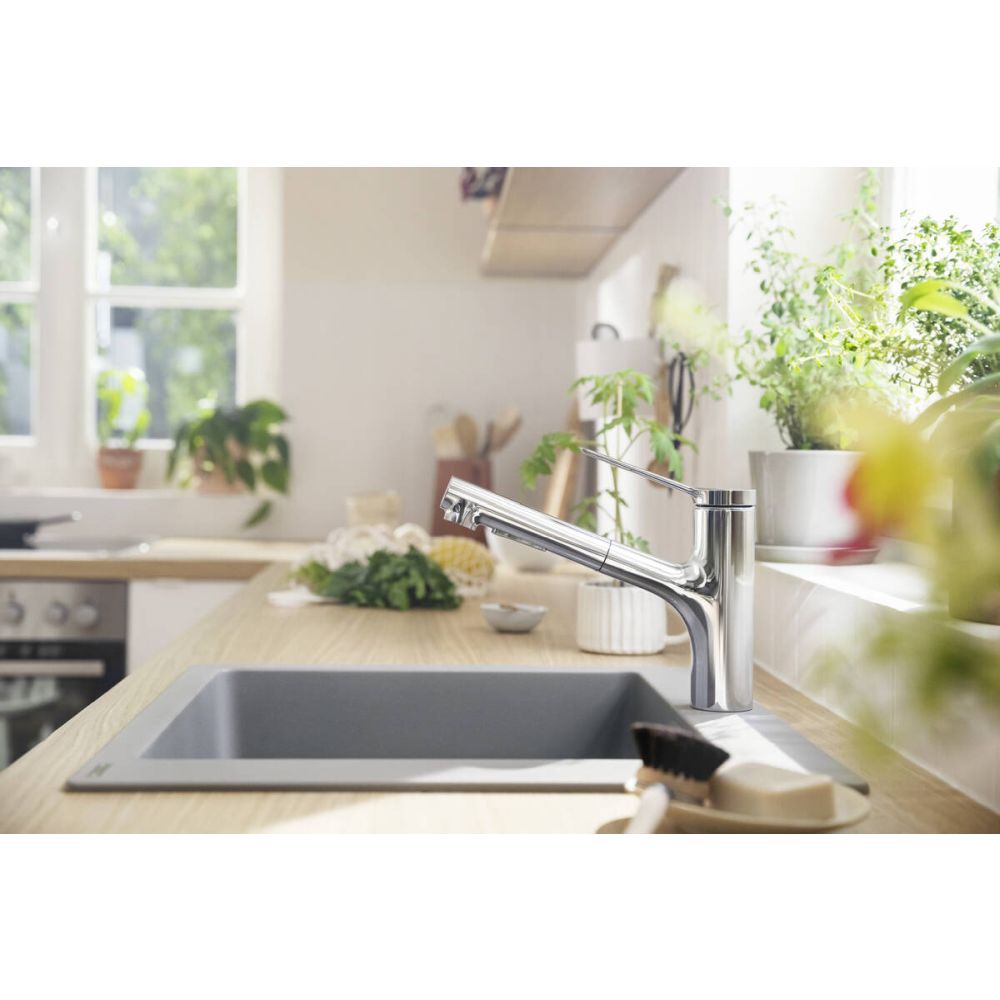 Baterie chiuveta bucatarie cu dus extractibil crom lucios, monocomanda Hansgrohe Zesis M33 74803000 [2]