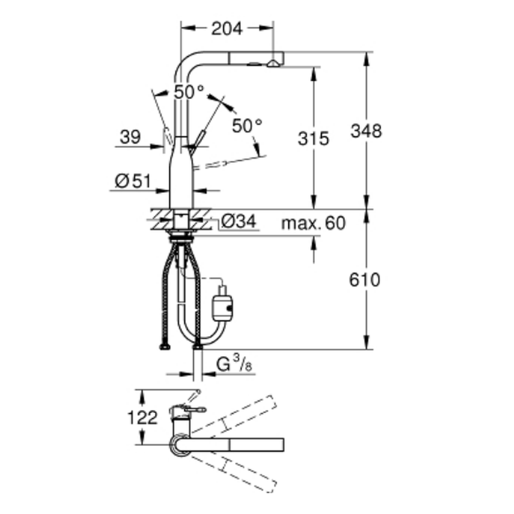 Baterie chiuveta bucatarie cu dus extractibil crom Grohe Essence [2]