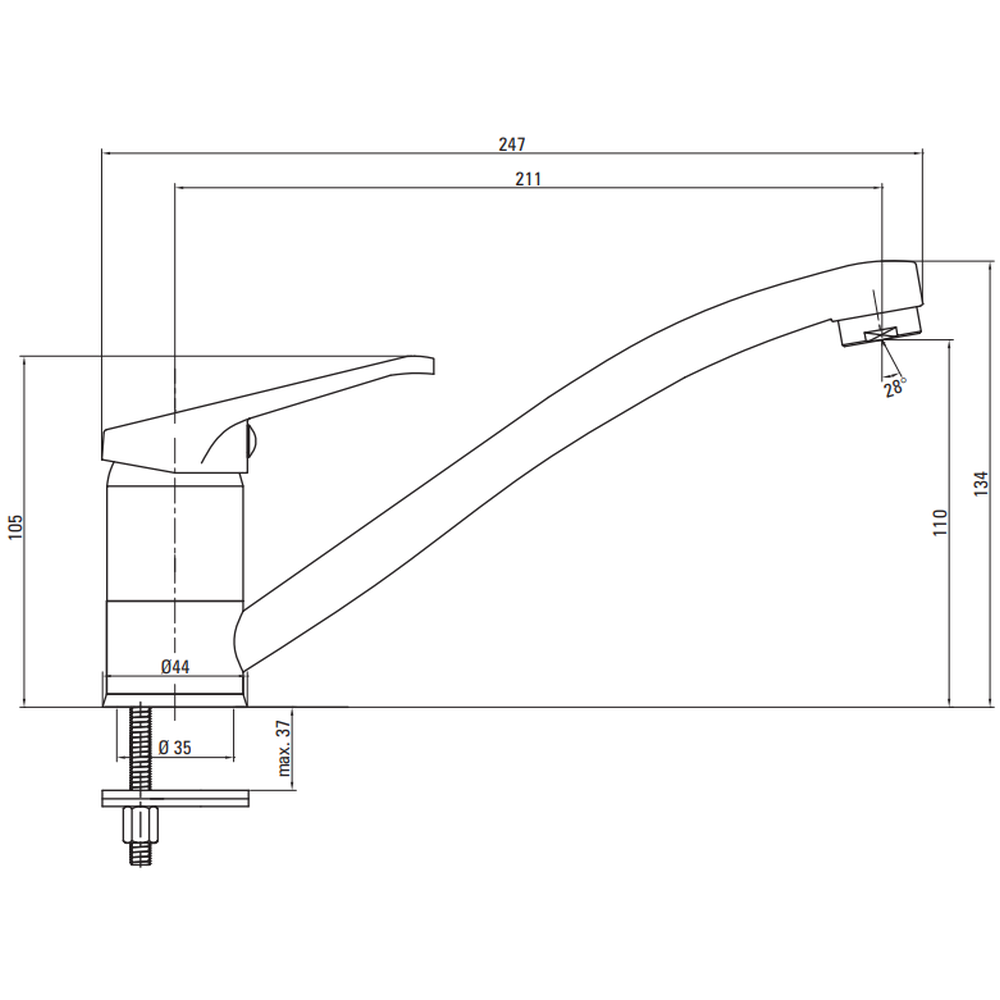 Baterie chiuveta bucatarie Deante Lobo, pipa pivotanta 211 mm, crom lucios [2]