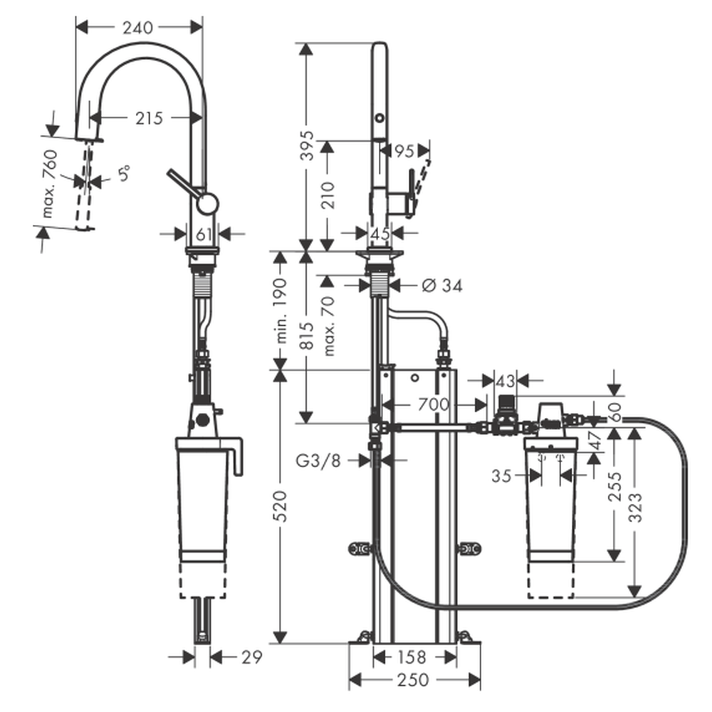 Baterie chiuveta bucatarie crom lucios cu filtru de apa Hansgrohe Aqittura M91 76800000 [4]