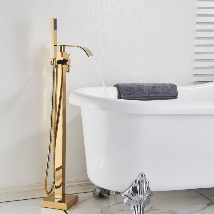 Baterie cada freestanding auriu lucuios, curgere cu efect de cascada [2]