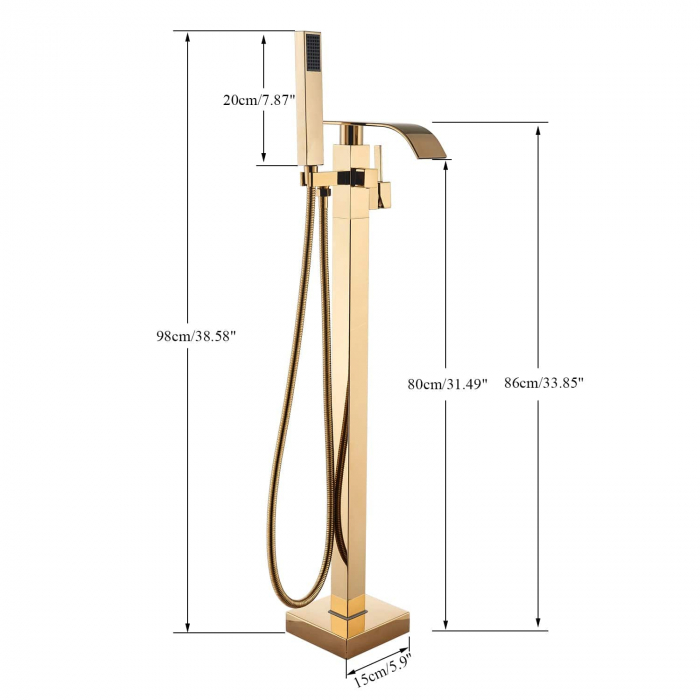 Baterie cada freestanding auriu lucuios, curgere cu efect de cascada [9]