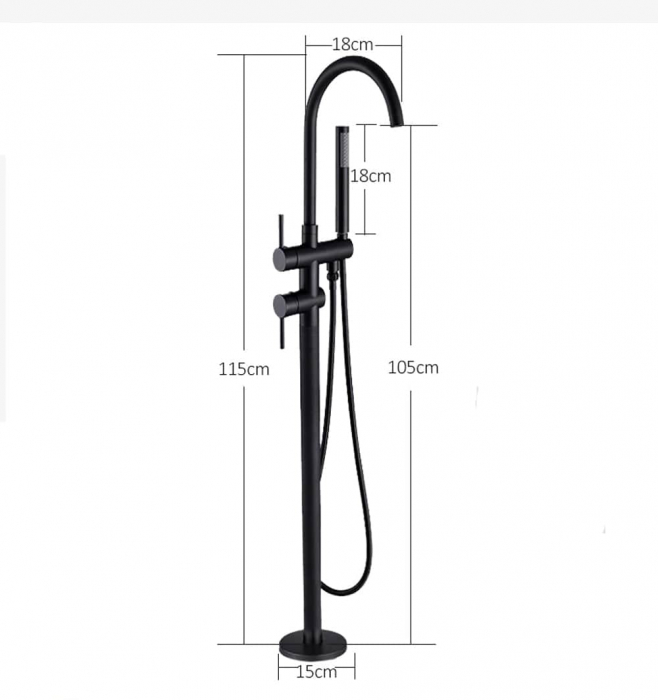 Baterie freestanding negru mat cu cadru rotund, si pipa pivotanta, Brunoti [6]