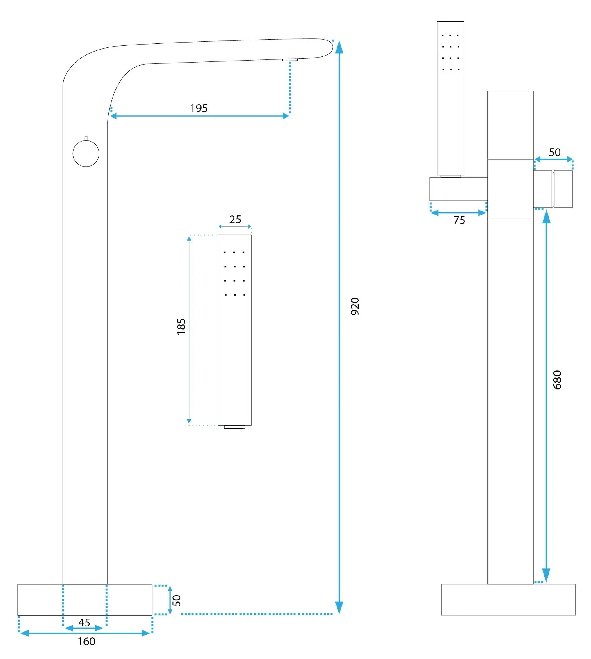 Baterie cadă freestanding Rea Clark, negru mat [4]