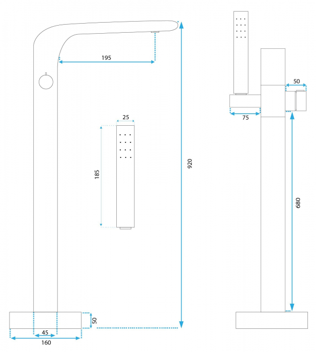 Baterie cadă freestanding Rea Clark, crom lucios [4]