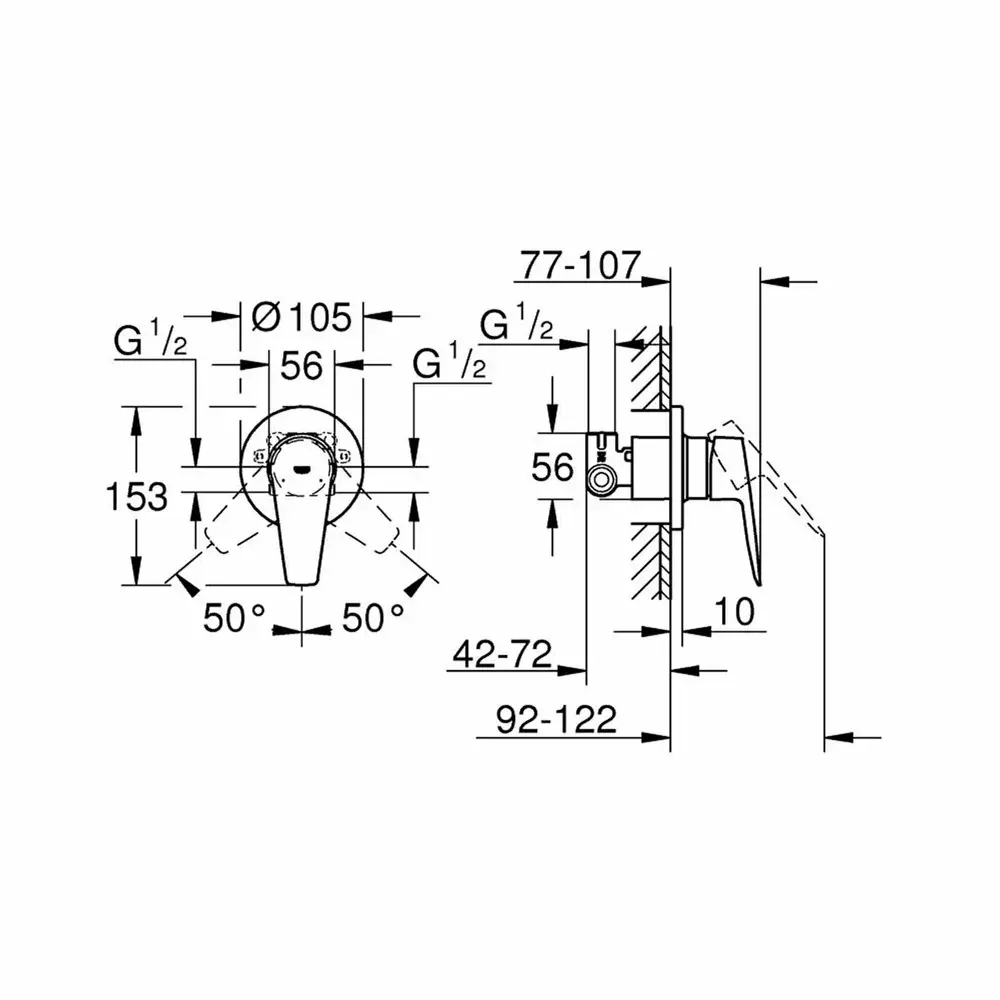 Baterie dus incastrata crom, corp incastrat inclus, Grohe BauEdge 2 [2]