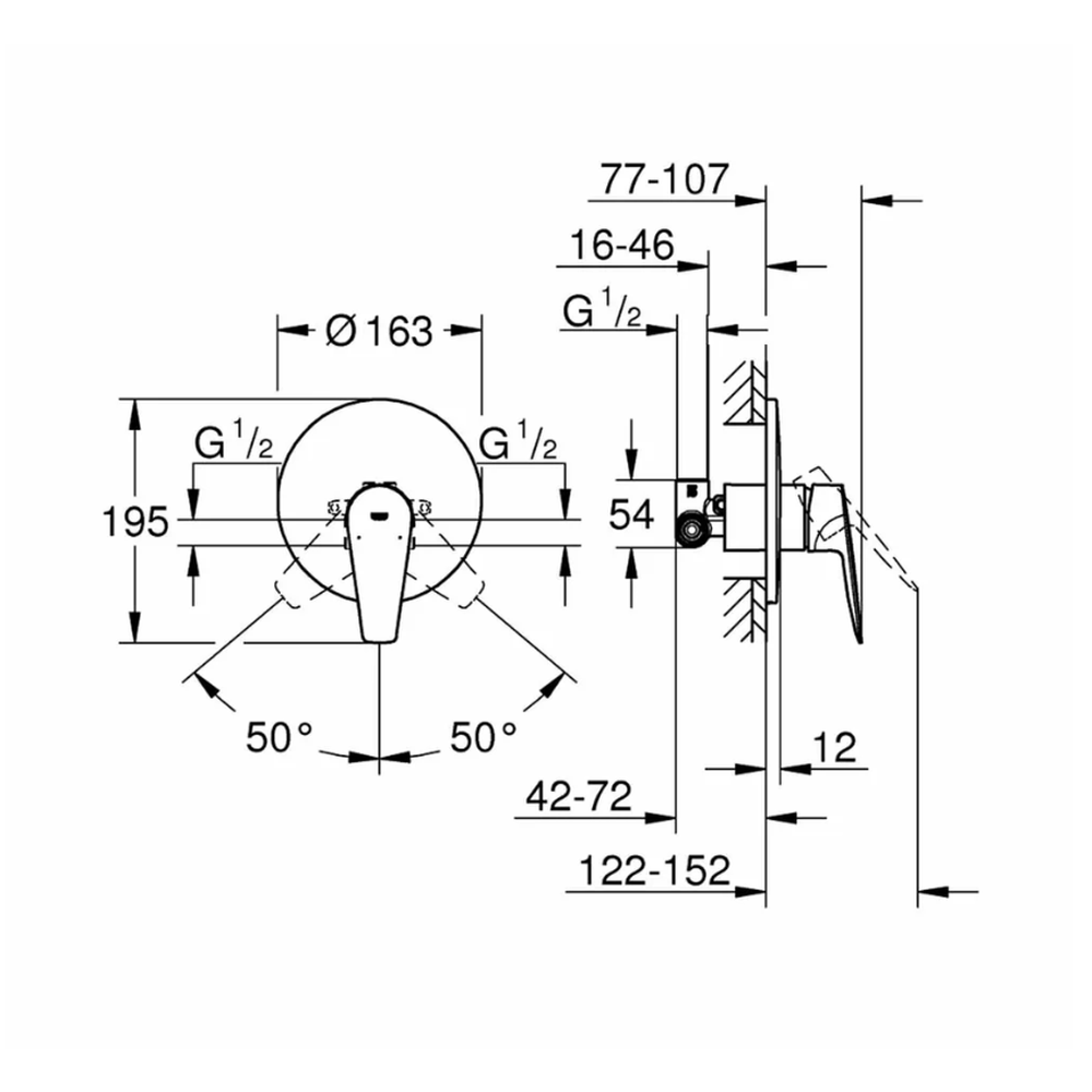 Baterie dus incastrata crom, corp incastrat inclus, Grohe BauEdge New [2]