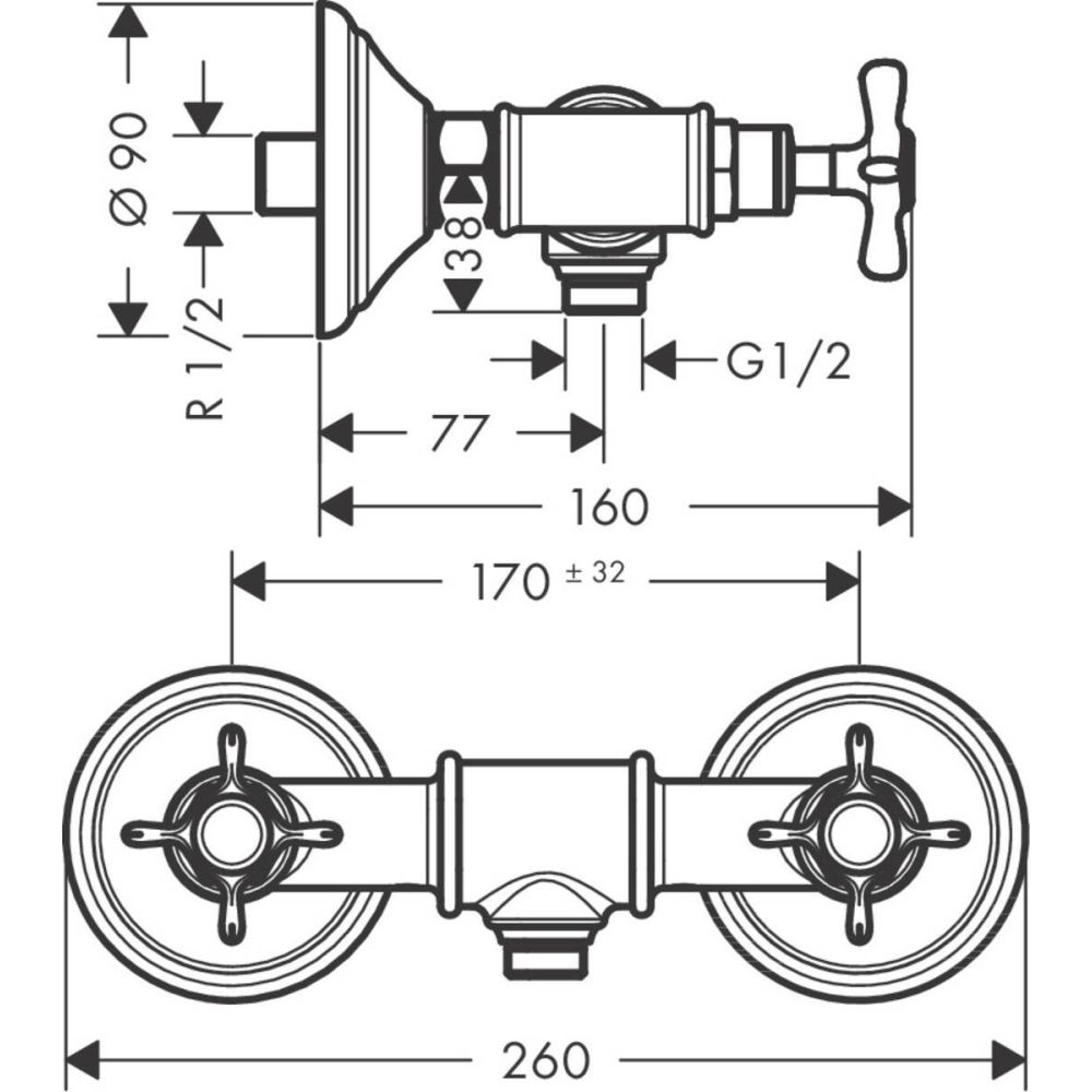 Baterie dus bronz periat, dubla comanda, Hansgrohe Axor Montreux [2]
