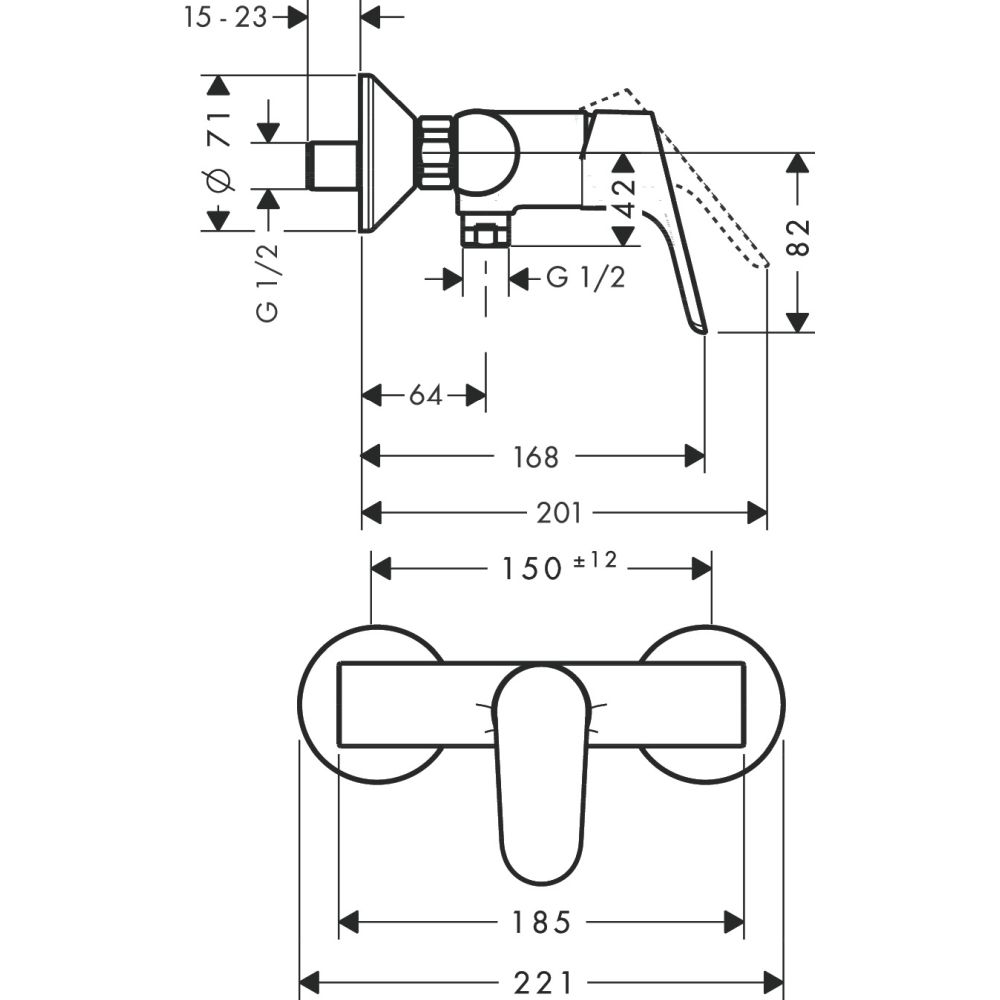 Baterie dus crom, montaj pe perete Hansgrohe Focus E2 [4]
