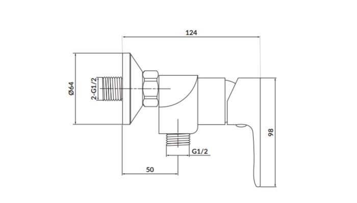 Baterie dus cu montare pe perete, crom, Cersanit Libra [2]