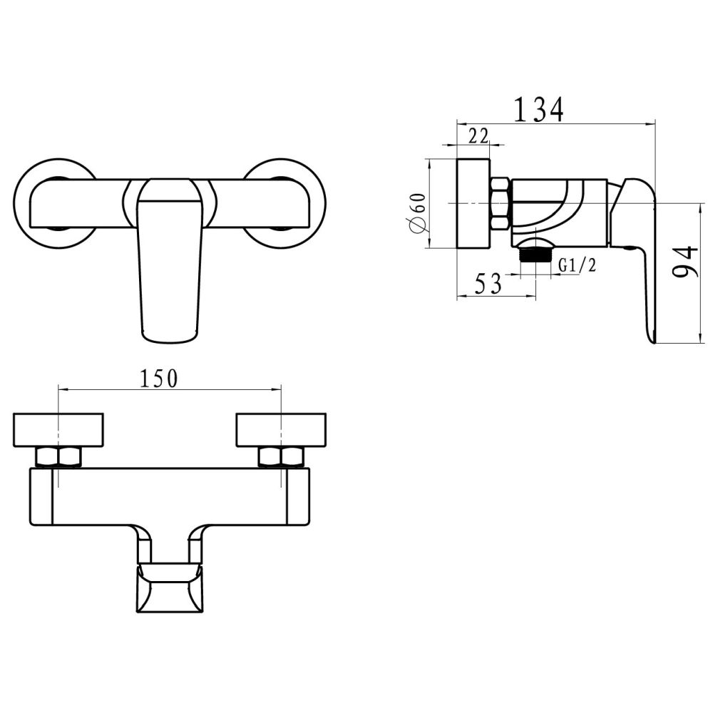 Baterie dus culoare negru, montaj pe perete Ferro Tina [2]