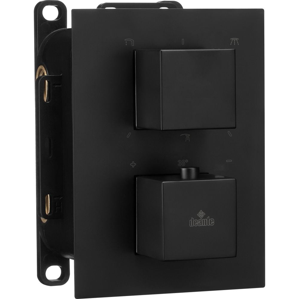 Baterie dus Deante Box Square cu termostat incastrata pentru corp ingropat, negru mat