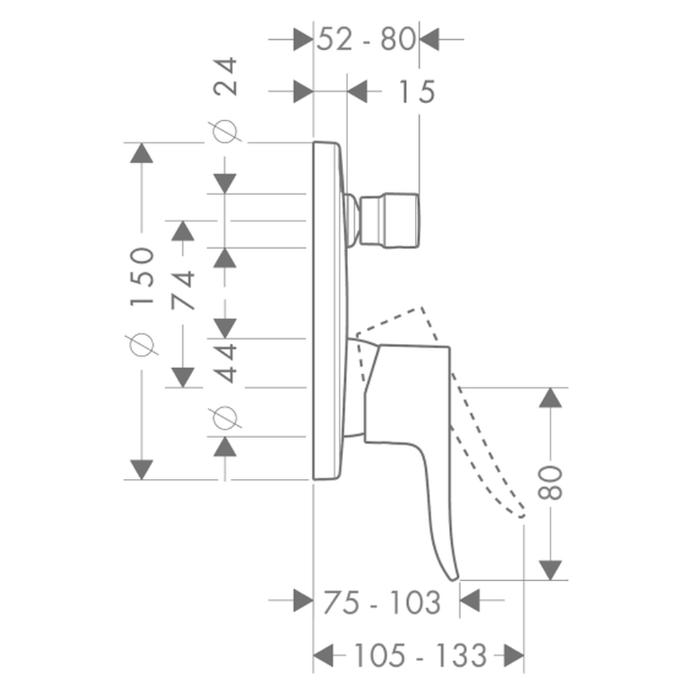 Baterie dus Hansgrohe Metris incastrata pentru corp ingropat, rotunda, crom 31493000 [2]