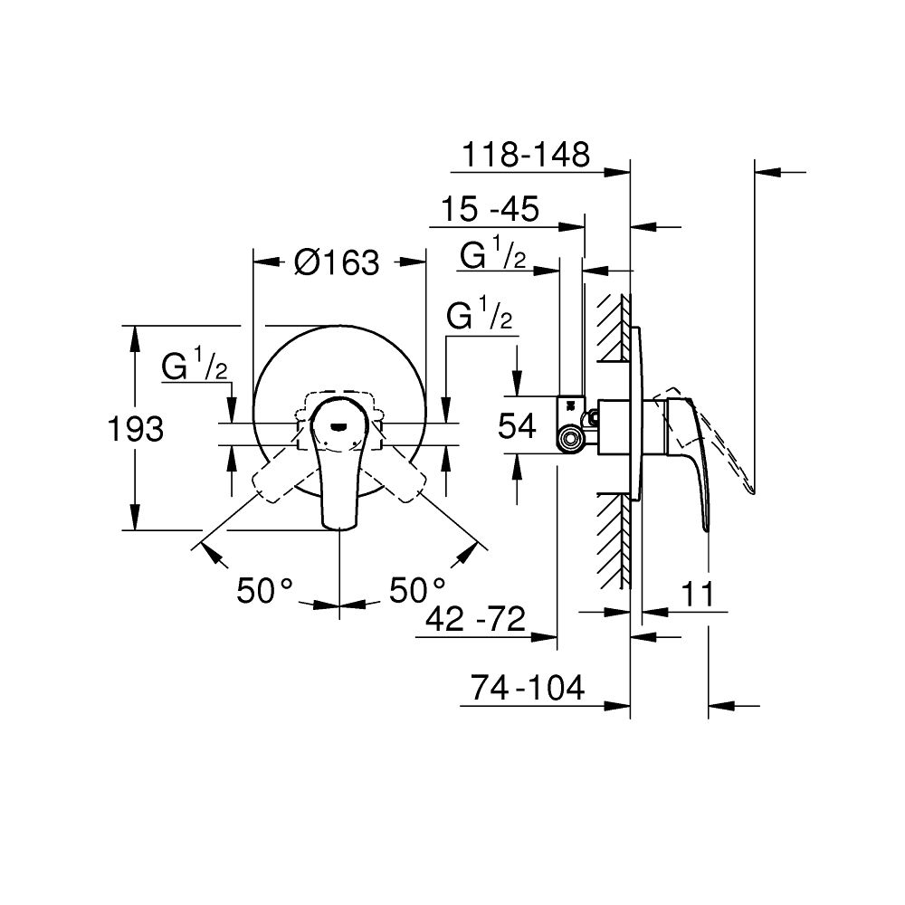 Baterie dus incastrata Grohe Eurosmart, corp incastrat inclus, crom lucios [4]
