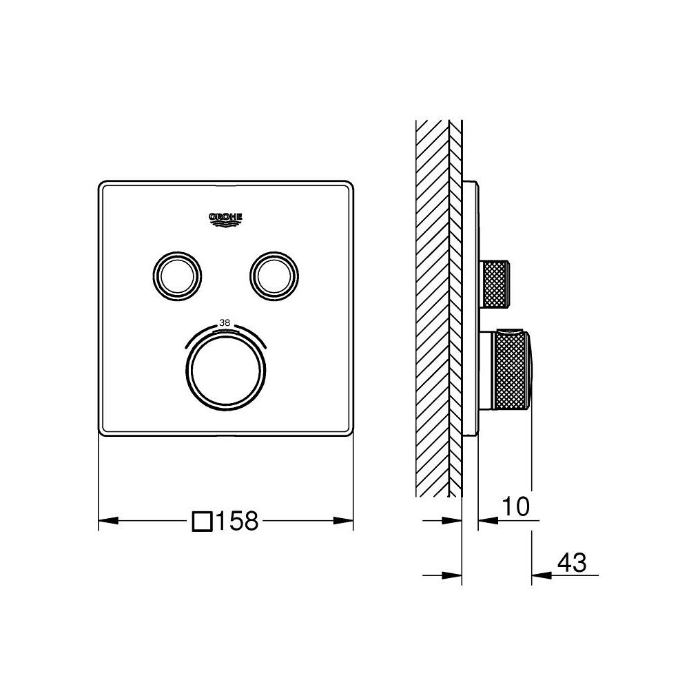 Baterie dus incastrata termostatata Grohe Grohtherm SmartControl, patrata, crom lucios [2]