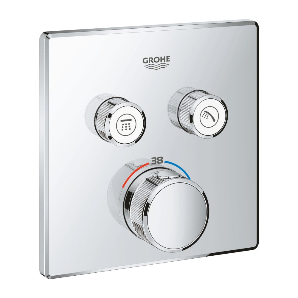 Baterie dus incastrata termostatata Grohe Grohtherm SmartControl, patrata, crom lucios