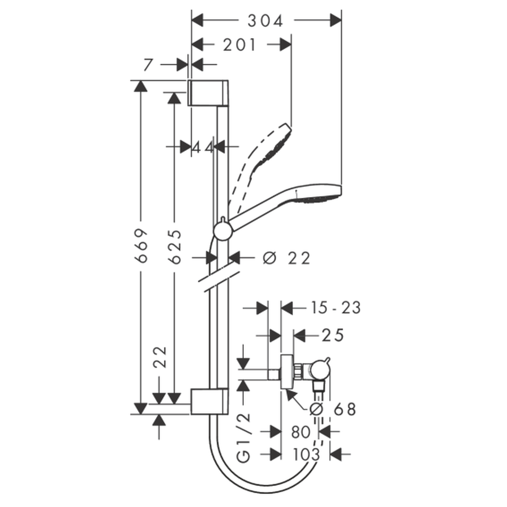 Baterie dus termostatata cu set de dus, culoare crom Hansgrohe Croma Select E 27081400 [2]