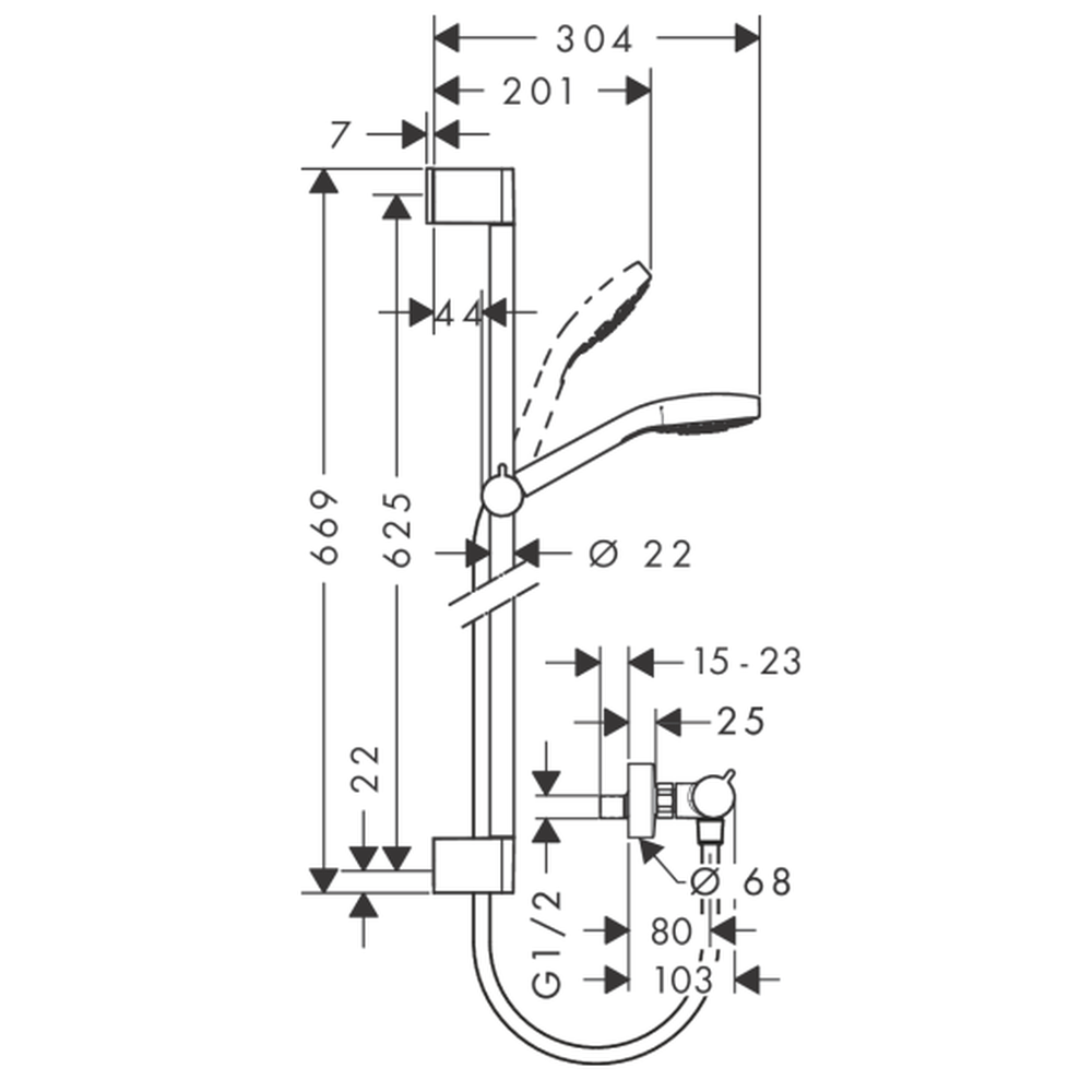 Baterie dus termostatata cu set de dus, culoare crom Hansgrohe Croma Select S 27013400 [2]