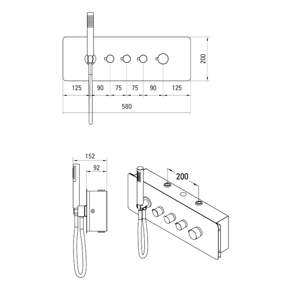 Baterie dus termostatica incastrata culoare crom Deante, Multibox [3]