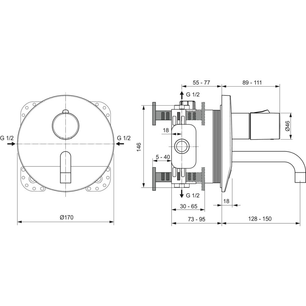 Baterie lavoar incastrata cu senzor Ideal Standard Ceraplus II, alimentare la retea, crom lucios [3]